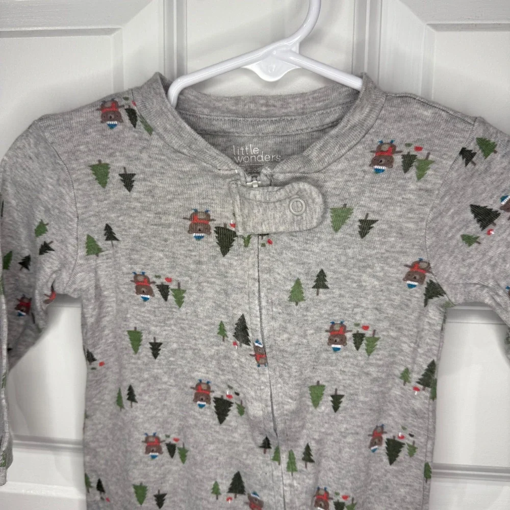 Little Wonders Baby Boys Gray Bear Tree Footed Pajamas Size 3-6 Months‎
